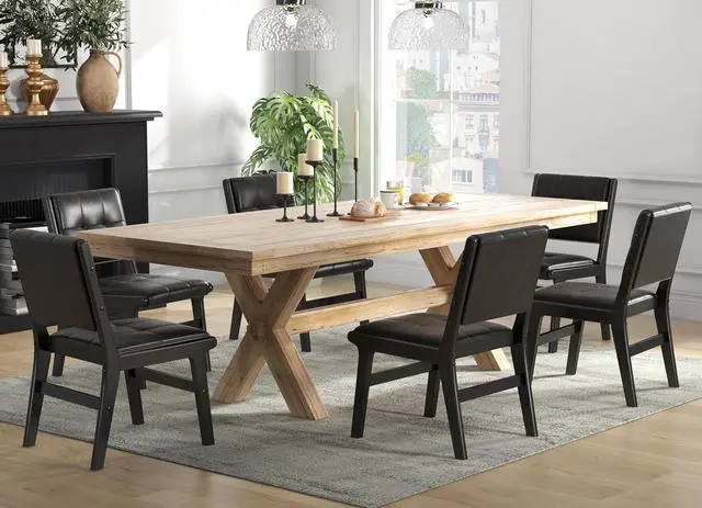 Alt view image 4 of 7 - Modern PU Leather Dining Chairs Set of 2, Upholstered Kitchen Chairs with Solid Wood Legs and Comfortable Seat for Dining Room Lounge Bedroom(Black)