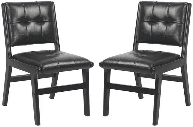 Main image of Modern PU Leather Dining Chairs Set of 2, Upholstered Kitchen Chairs with Solid Wood Legs and Comfortable Seat for Dining Room Lounge Bedroom(Black)