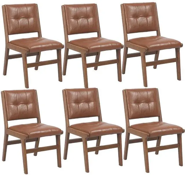 Main image of Modern PU Leather Dining Chairs Set of 6, Upholstered Kitchen Chairs with Solid Wood Legs and Comfortable Seat for Dining Room Lounge Bedroom(Brown)