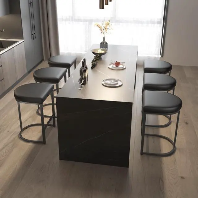 Alt view image 4 of 7 - Bar Stools Set of 2, 26 Inch Counter Height Stools, PU Leather Upholstered Bar Chairs with Metal Frame, Modern Bar Stools for Kitchen Island, Dining, Living Room, Black