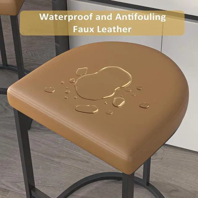 Alt view image 5 of 7 - Bar Stools Set of 6, 26 Inch Counter Height Stools, PU Leather Upholstered Bar Chairs with Metal Frame, Modern Bar Stools for Kitchen Island, Dining, Living Room, Brown