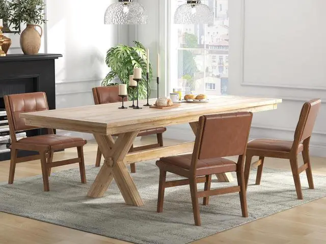 Alt view image 4 of 7 - Modern PU Leather Dining Chairs Set of 4, Upholstered Kitchen Chairs with Solid Wood Legs and Comfortable Seat for Dining Room Lounge Bedroom(Brown)