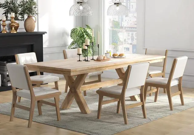 Alt view image 2 of 7 - Modern PU Leather Dining Chairs Set of 2, Upholstered Kitchen Chairs with Solid Wood Legs and Comfortable Seat for Dining Room Lounge Bedroom(White)