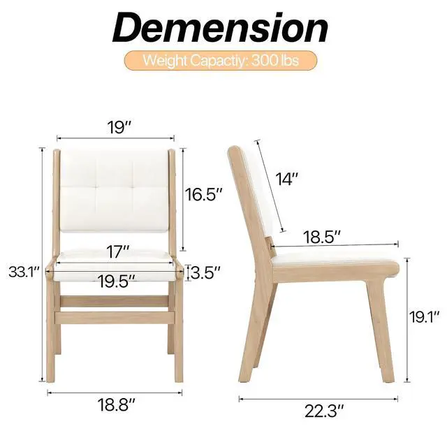 Alt view image 3 of 7 - Modern PU Leather Dining Chairs Set of 2, Upholstered Kitchen Chairs with Solid Wood Legs and Comfortable Seat for Dining Room Lounge Bedroom(White)