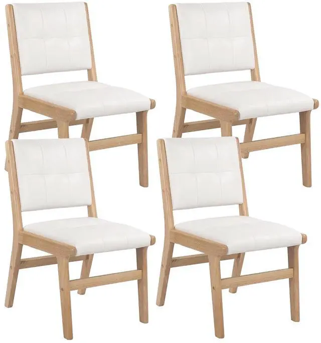 Main image of Modern PU Leather Dining Chairs Set of 4, Upholstered Kitchen Chairs with Solid Wood Legs and Comfortable Seat for Dining Room Lounge Bedroom(White)