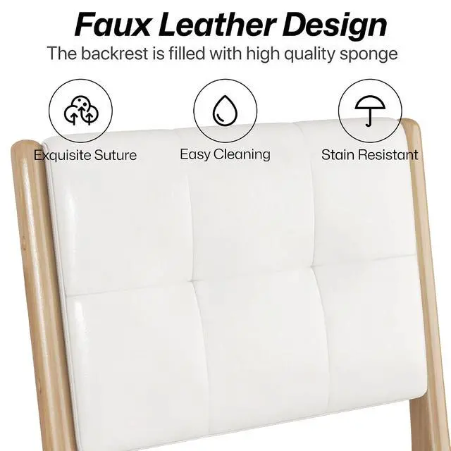Alt view image 5 of 7 - Modern PU Leather Dining Chairs Set of 2, Upholstered Kitchen Chairs with Solid Wood Legs and Comfortable Seat for Dining Room Lounge Bedroom(White)