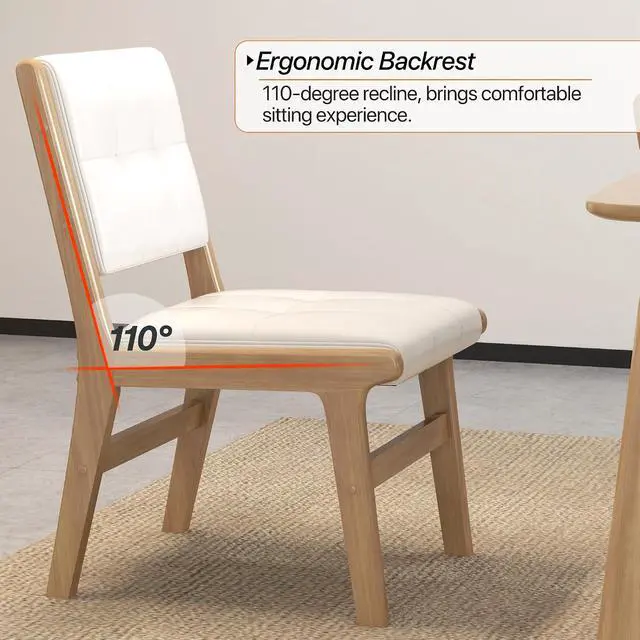 Alt view image 6 of 7 - Modern PU Leather Dining Chairs Set of 2, Upholstered Kitchen Chairs with Solid Wood Legs and Comfortable Seat for Dining Room Lounge Bedroom(White)