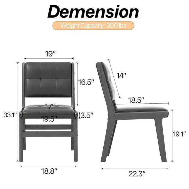 Alt view image 3 of 7 - Modern PU Leather Dining Chairs Set of 2, Upholstered Kitchen Chairs with Solid Wood Legs and Comfortable Seat for Dining Room Lounge Bedroom(Black)