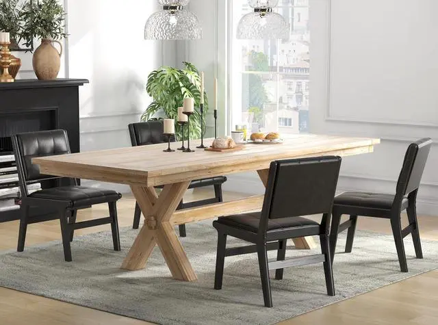 Alt view image 2 of 7 - Modern PU Leather Dining Chairs Set of 2, Upholstered Kitchen Chairs with Solid Wood Legs and Comfortable Seat for Dining Room Lounge Bedroom(Black)