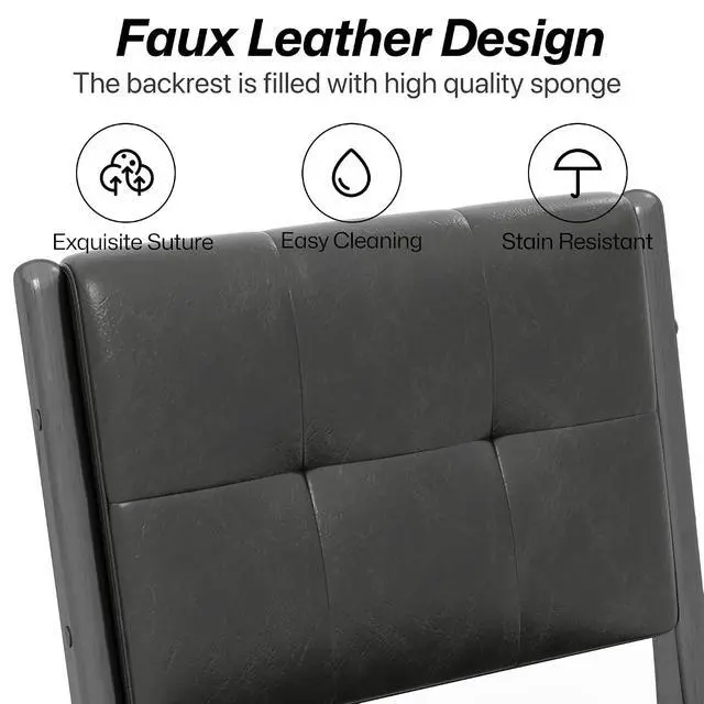 Alt view image 5 of 7 - Modern PU Leather Dining Chairs Set of 2, Upholstered Kitchen Chairs with Solid Wood Legs and Comfortable Seat for Dining Room Lounge Bedroom(Black)