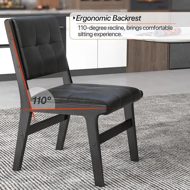 Alt view image 6 of 7 - Modern PU Leather Dining Chairs Set of 2, Upholstered Kitchen Chairs with Solid Wood Legs and Comfortable Seat for Dining Room Lounge Bedroom(Black)