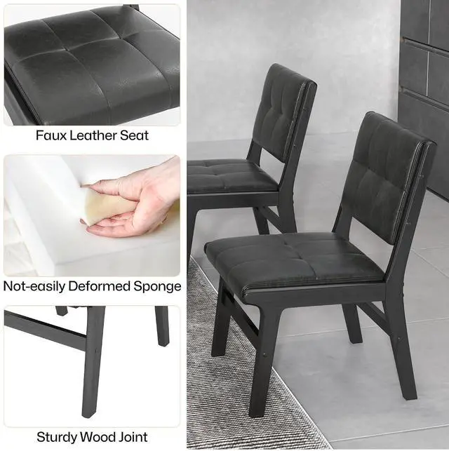Alt view image 7 of 7 - Modern PU Leather Dining Chairs Set of 4, Upholstered Kitchen Chairs with Solid Wood Legs and Comfortable Seat for Dining Room Lounge Bedroom(Black)