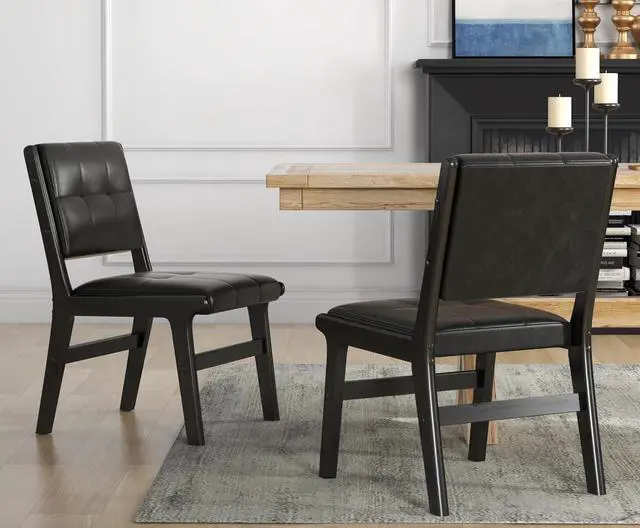 Alt view image 2 of 7 - Modern PU Leather Dining Chairs Set of 4, Upholstered Kitchen Chairs with Solid Wood Legs and Comfortable Seat for Dining Room Lounge Bedroom(Black)