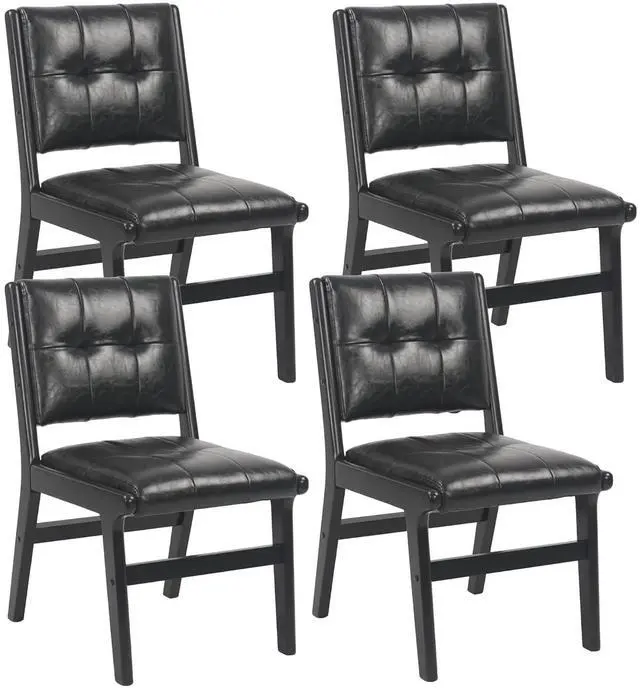 Main image of Modern PU Leather Dining Chairs Set of 4, Upholstered Kitchen Chairs with Solid Wood Legs and Comfortable Seat for Dining Room Lounge Bedroom(Black)