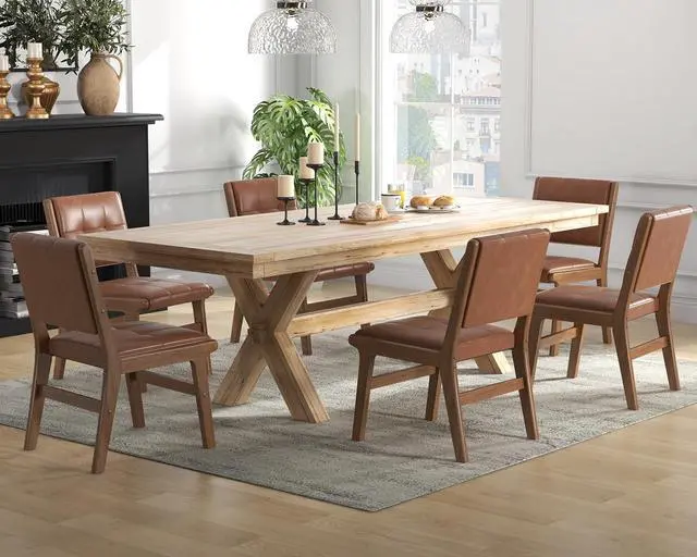 Alt view image 2 of 7 - Modern PU Leather Dining Chairs Set of 4, Upholstered Kitchen Chairs with Solid Wood Legs and Comfortable Seat for Dining Room Lounge Bedroom(Brown)