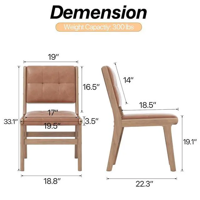 Alt view image 3 of 7 - Modern PU Leather Dining Chairs Set of 4, Upholstered Kitchen Chairs with Solid Wood Legs and Comfortable Seat for Dining Room Lounge Bedroom(Brown)