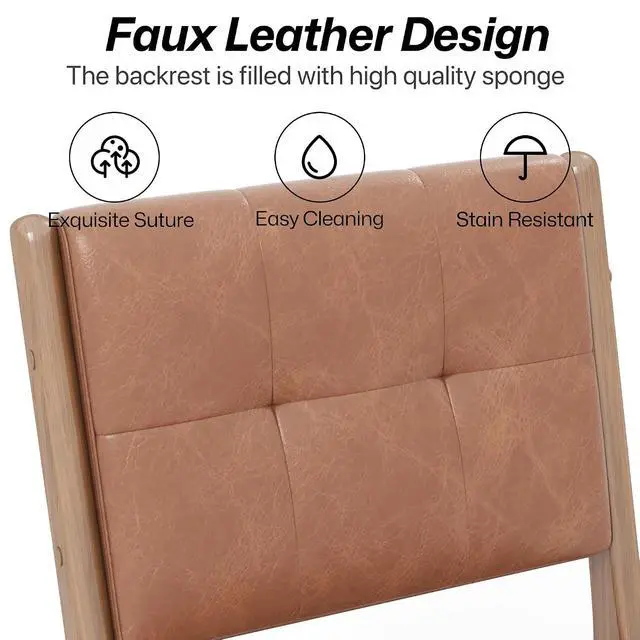 Alt view image 5 of 7 - Modern PU Leather Dining Chairs Set of 4, Upholstered Kitchen Chairs with Solid Wood Legs and Comfortable Seat for Dining Room Lounge Bedroom(Brown)