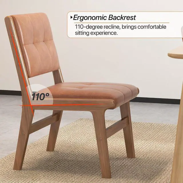 Alt view image 6 of 7 - Modern PU Leather Dining Chairs Set of 4, Upholstered Kitchen Chairs with Solid Wood Legs and Comfortable Seat for Dining Room Lounge Bedroom(Brown)