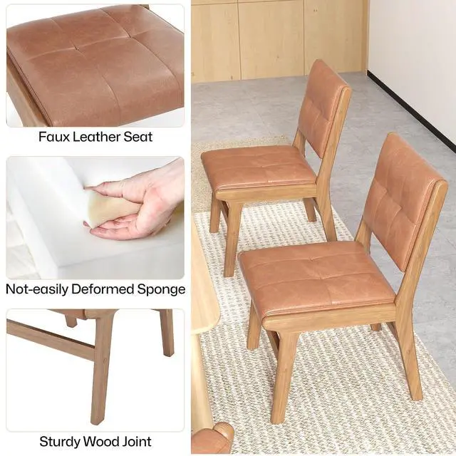 Alt view image 7 of 7 - Modern PU Leather Dining Chairs Set of 4, Upholstered Kitchen Chairs with Solid Wood Legs and Comfortable Seat for Dining Room Lounge Bedroom(Brown)