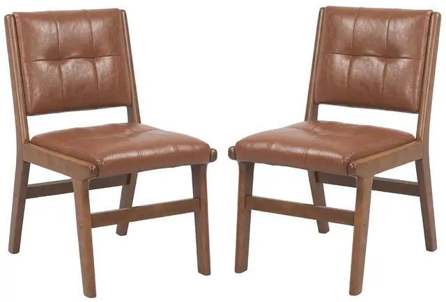Main image of Modern PU Leather Dining Chairs Set of 2, Upholstered Kitchen Chairs with Solid Wood Legs and Comfortable Seat for Dining Room Lounge Bedroom(Brown)