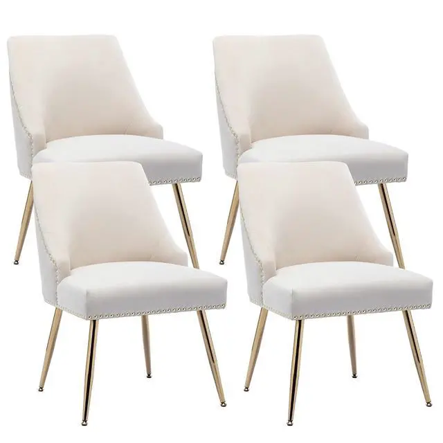 Main image of Velvet Dining Room Chairs Set of 4 Nailhead Back Ring Pull Trim with Gold Legs for Kitchen Living Room(Beige)