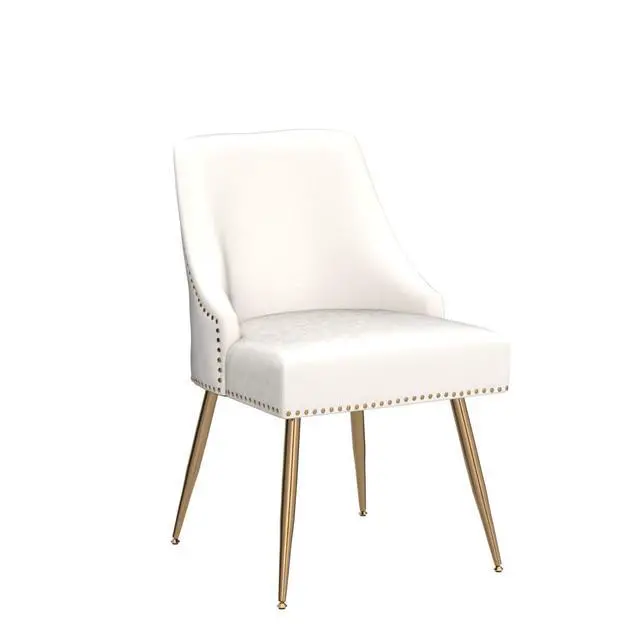 Alt view image 5 of 7 - Velvet Dining Room Chairs Set of 4 Nailhead Back Ring Pull Trim with Gold Legs for Kitchen Living Room(Beige)
