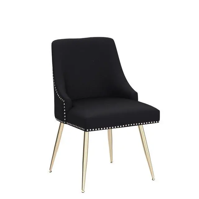 Alt view image 5 of 7 - Velvet Dining Room Chairs Set of 2 Nailhead Back Ring Pull Trim with Gold Legs for Kitchen Living Room(Black)