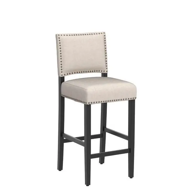 Alt view image 4 of 7 - 29 Inches Bar Stools Set of 2 Upholstered Bar Chair for Kitchen Islands Nail Head Trim, Beige
