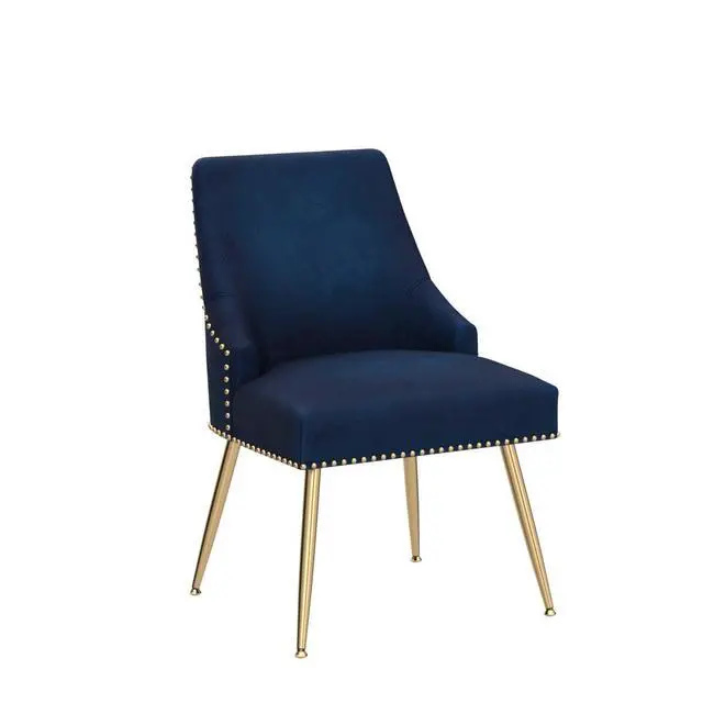 Alt view image 5 of 7 - Velvet Dining Room Chairs Set of 2 Nailhead Back Ring Pull Trim with Gold Legs for Kitchen Living Room(Blue)