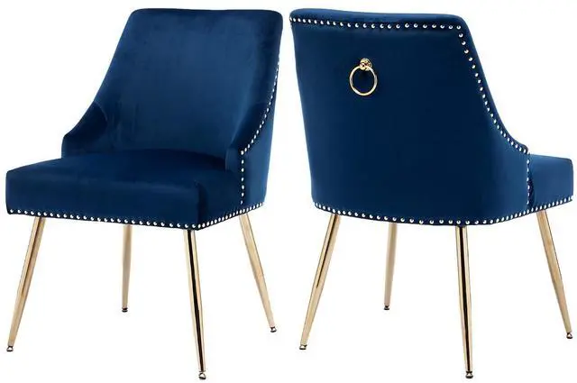 Main image of Velvet Dining Room Chairs Set of 2 Nailhead Back Ring Pull Trim with Gold Legs for Kitchen Living Room(Blue)