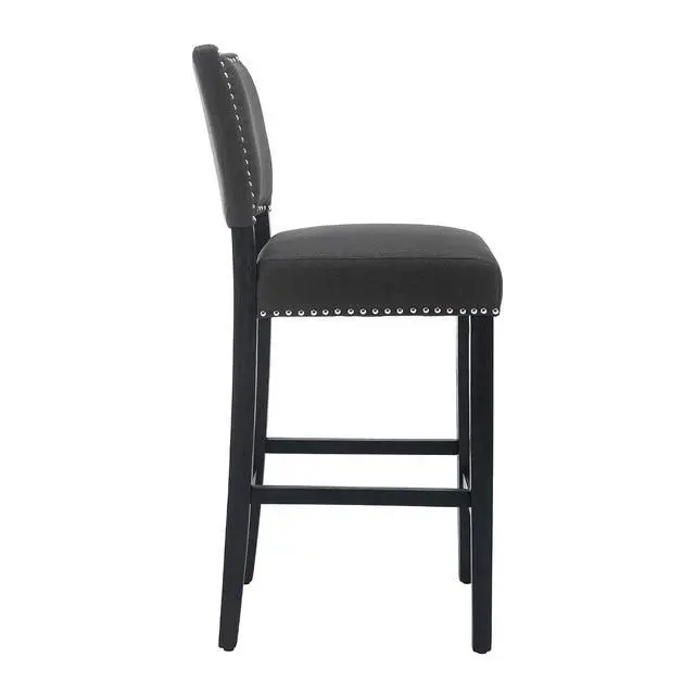 Alt view image 6 of 7 - 29 Inches Bar Stools Set of 2 Upholstered Bar Chair for Kitchen Islands Nail Head Trim, Gray