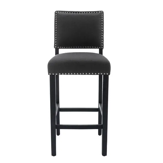 Alt view image 7 of 7 - 29 Inches Bar Stools Set of 2 Upholstered Bar Chair for Kitchen Islands Nail Head Trim, Gray