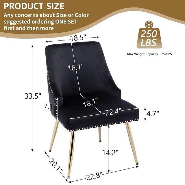 Alt view image 3 of 7 - Velvet Dining Room Chairs Set of 4 Nailhead Back Ring Pull Trim with Gold Legs for Kitchen Living Room(Black)