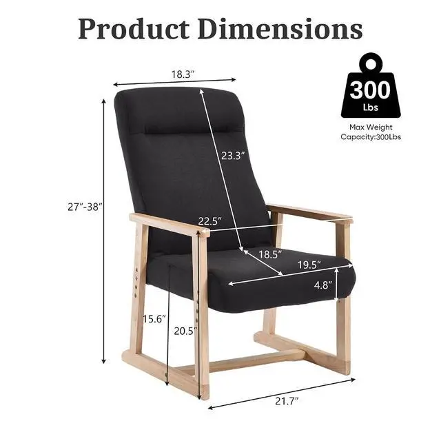 Alt view image 2 of 7 - Recliner Chair Adjustable Small Fabric Single Sofa with Ergonomic Back Support,Accent Chair for Living Room, Nursery, Bedroom Black,1PC