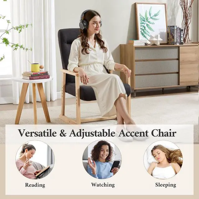 Alt view image 4 of 7 - Recliner Chair Adjustable Small Fabric Single Sofa with Ergonomic Back Support,Accent Chair for Living Room, Nursery, Bedroom Black,1PC