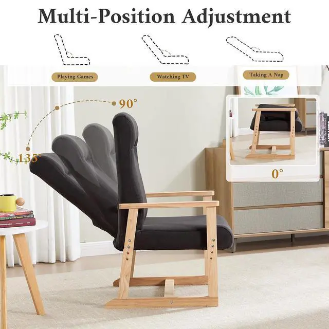 Alt view image 5 of 7 - Recliner Chair Adjustable Small Fabric Single Sofa with Ergonomic Back Support,Accent Chair for Living Room, Nursery, Bedroom Black,1PC