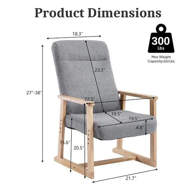 Alt view image 2 of 7 - Recliner Chair Adjustable Small Fabric Single Sofa with Ergonomic Back Support,Accent Chair for Living Room, Nursery, Bedroom, Gray, Set of 2