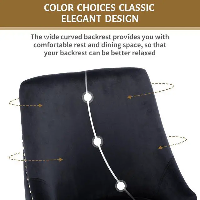 Alt view image 7 of 7 - Velvet Dining Room Chairs Set of 4 Nailhead Back Ring Pull Trim with Gold Legs for Kitchen Living Room(Black)