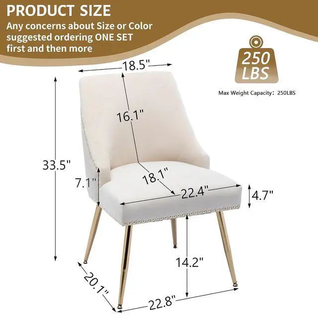 Alt view image 3 of 7 - Velvet Dining Room Chairs Set of 6 Nailhead Back Ring Pull Trim with Gold Legs for Kitchen Living Room(Beige)
