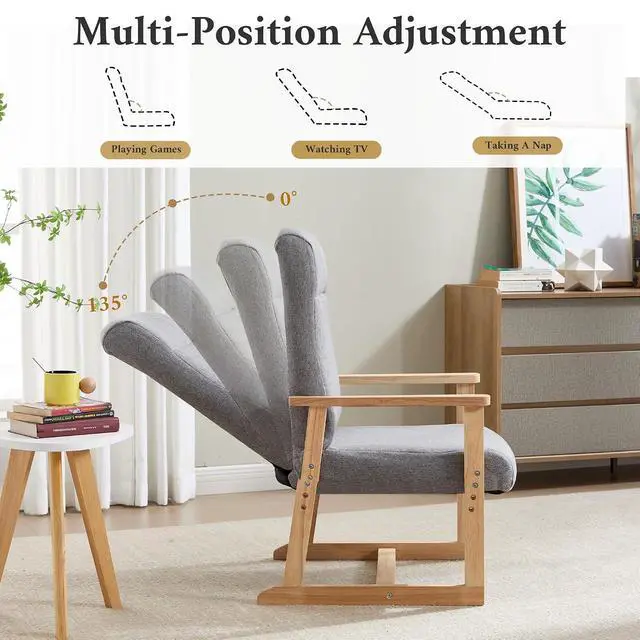 Alt view image 5 of 7 - Recliner Chair Adjustable Small Fabric Single Sofa with Ergonomic Back Support,Accent Chair for Living Room, Nursery, Bedroom, Gray, Set of 2