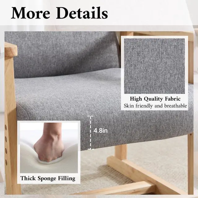 Alt view image 6 of 7 - Recliner Chair Adjustable Small Fabric Single Sofa with Ergonomic Back Support,Accent Chair for Living Room, Nursery, Bedroom, Gray, Set of 2