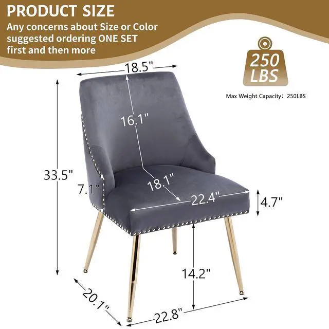 Alt view image 3 of 7 - Velvet Dining Room Chairs Set of 4 Nailhead Back Ring Pull Trim with Gold Legs for Kitchen Living Room(Grey)