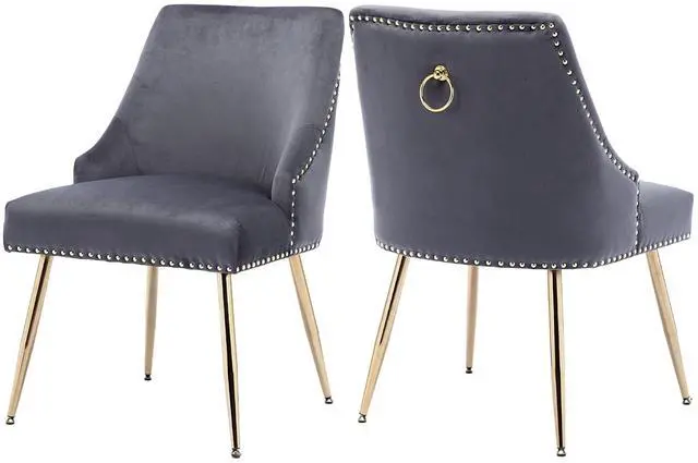 Main image of Velvet Dining Room Chairs Set of 2 Nailhead Back Ring Pull Trim with Gold Legs for Kitchen Living Room(Grey)