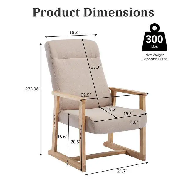 Alt view image 2 of 7 - Recliner Chair Adjustable Small Fabric Single Sofa with Ergonomic Back Support,Accent Chair for Living Room, Nursery, Bedroom, Beige, Set of 2