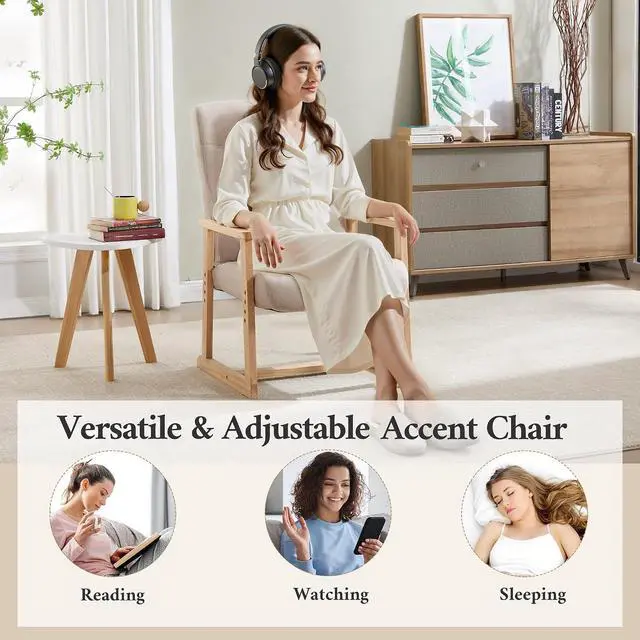 Alt view image 3 of 7 - Recliner Chair Adjustable Small Fabric Single Sofa with Ergonomic Back Support,Accent Chair for Living Room, Nursery, Bedroom, Beige, Set of 2