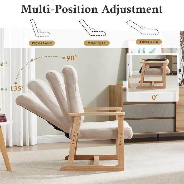 Alt view image 4 of 7 - Recliner Chair Adjustable Small Fabric Single Sofa with Ergonomic Back Support,Accent Chair for Living Room, Nursery, Bedroom, Beige, Set of 2