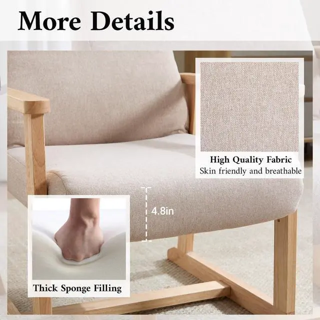 Alt view image 5 of 7 - Recliner Chair Adjustable Small Fabric Single Sofa with Ergonomic Back Support,Accent Chair for Living Room, Nursery, Bedroom, Beige, Set of 2
