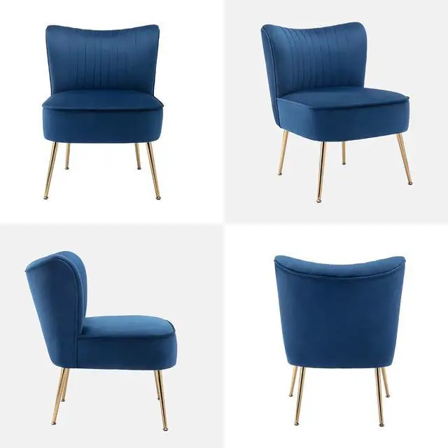 Alt view image 7 of 7 - Modern Velvet Upholstered Accent Chair Set of 2,Mid Century Living Room Chairs with Golden Legs,Comfy Armless Chair Wingback Single Sofa Side Chair for Bedroom,Blue