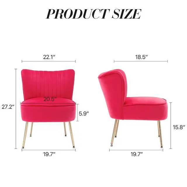 Alt view image 3 of 7 - Modern Velvet Upholstered Accent Chair Set of 2,Mid Century Living Room Chairs with Golden Legs,Comfy Armless Chair Wingback Single Sofa Side Chair for Bedroom,Hot Pink
