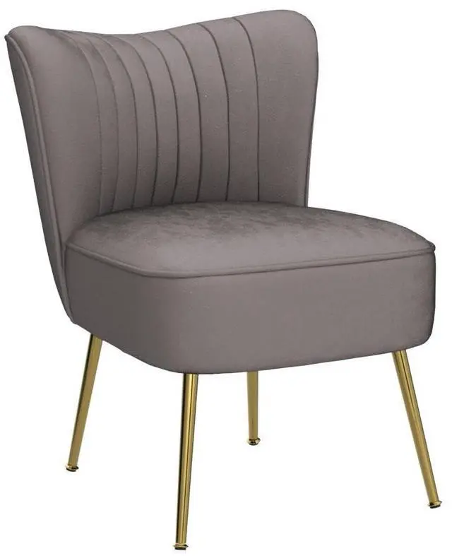 Alt view image 5 of 7 - Modern Velvet Upholstered Accent Chair Set of 2,Mid Century Living Room Chairs with Golden Legs,Comfy Armless Chair Wingback Single Sofa Side Chair for Bedroom,Light Gray
